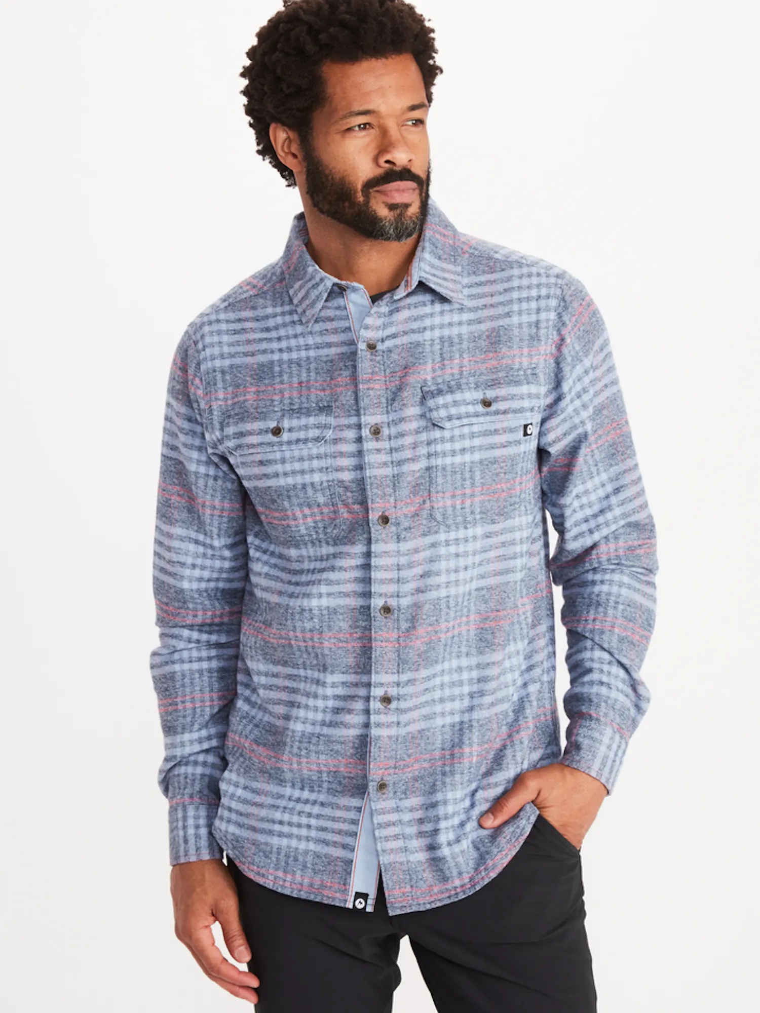 Marmot Men's Jasper Midweight Flannel Long-Sleeve Shirt in Arctic Navy Heather | Cotton