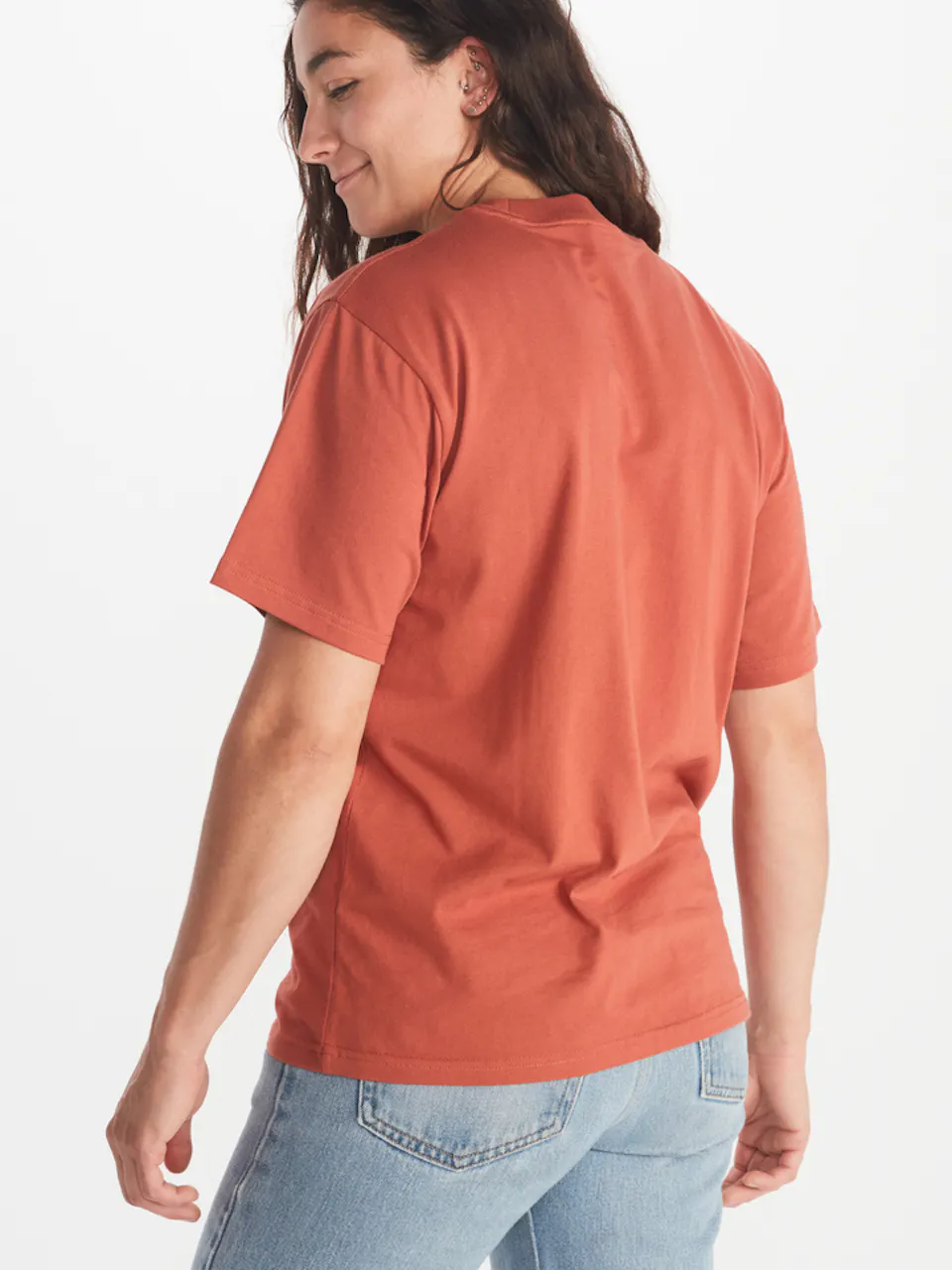 Back view of person in t shirt and jeans