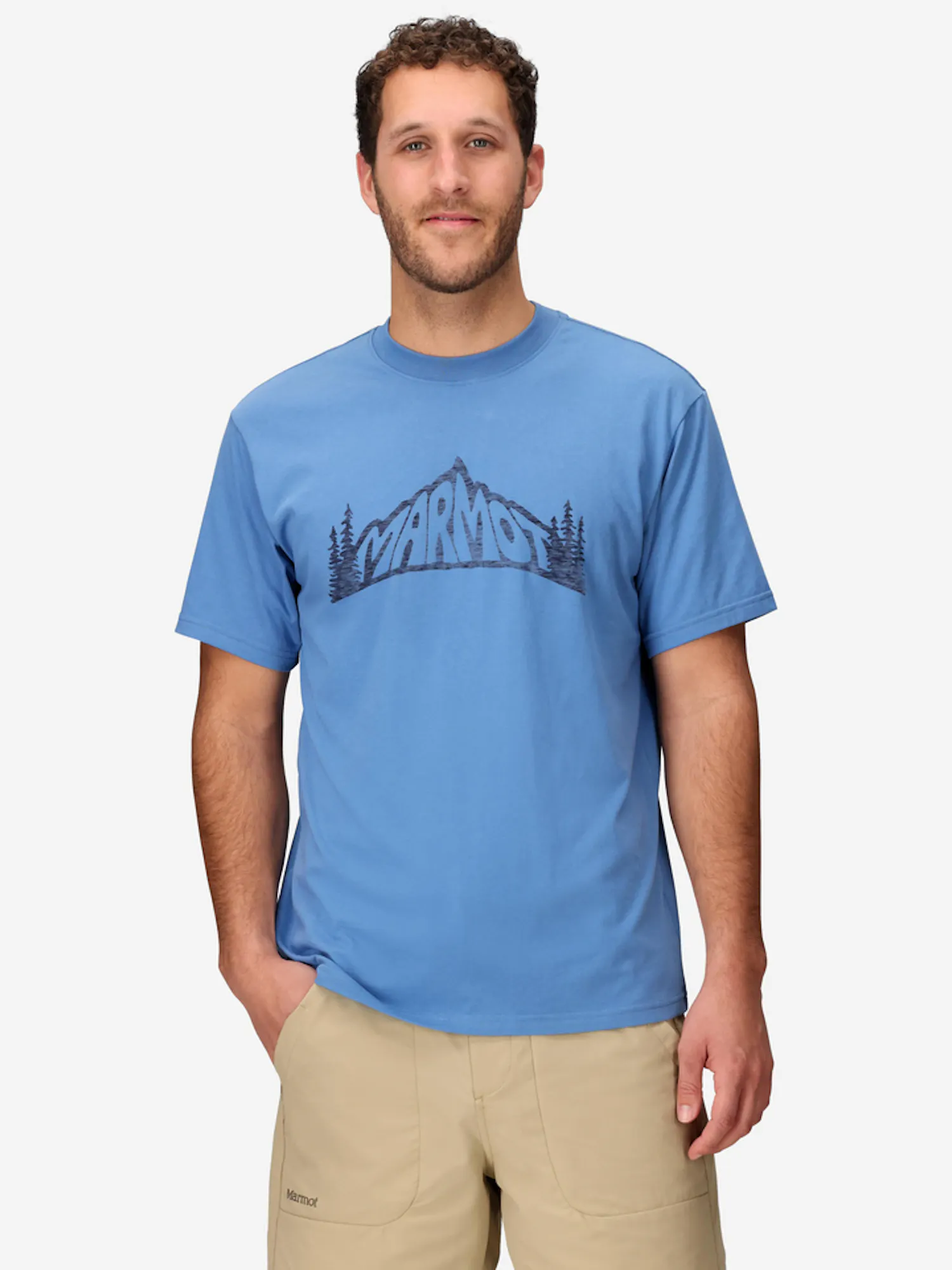Marmot Men's Peaks and Trees Short-Sleeve T-Shirt (Spring 2025) in Rain Cloud | Cotton