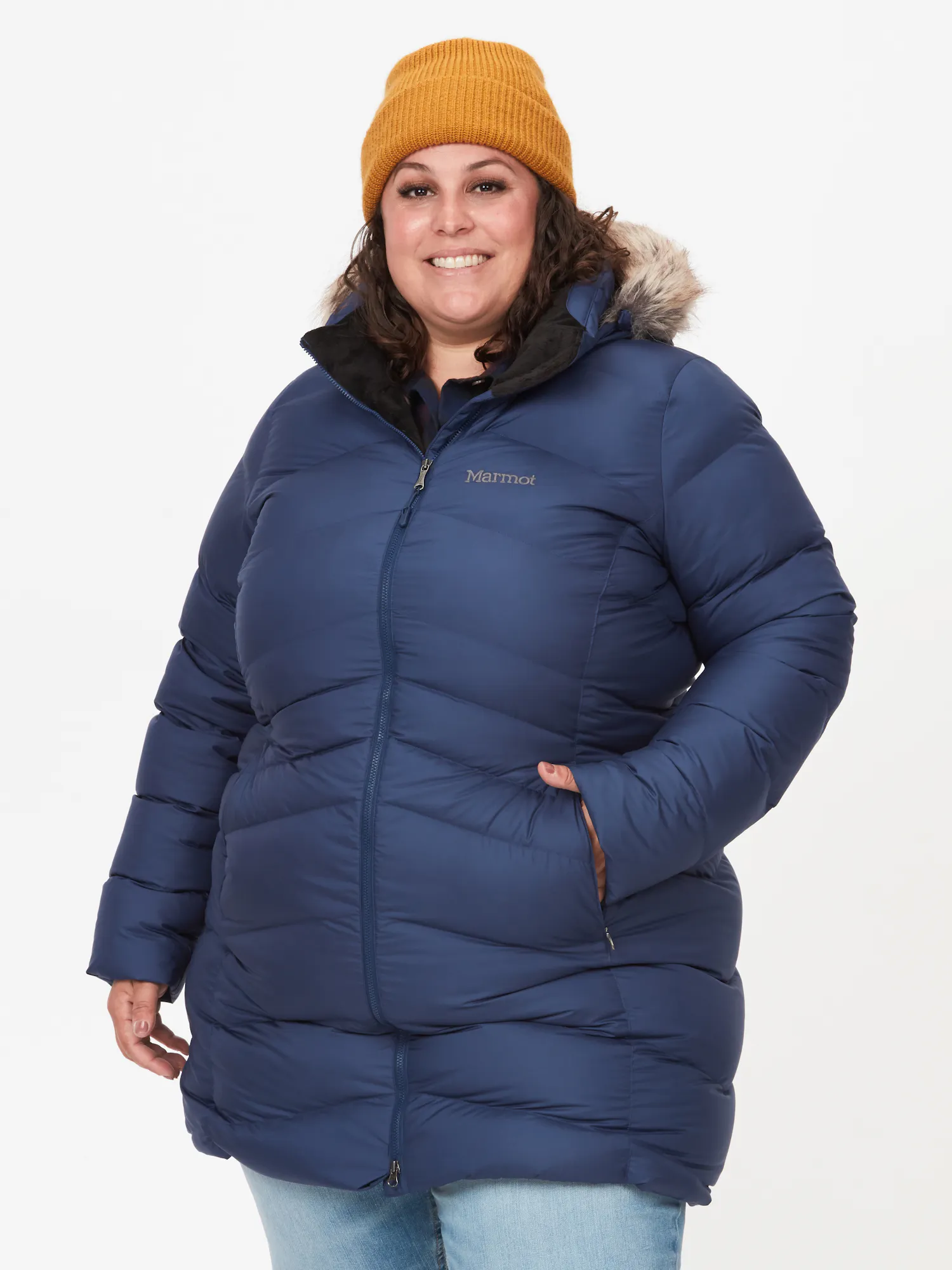 Marmot Women's Plus Montreal Down Coat (Fall 2025) in Arctic Navy from Marmot