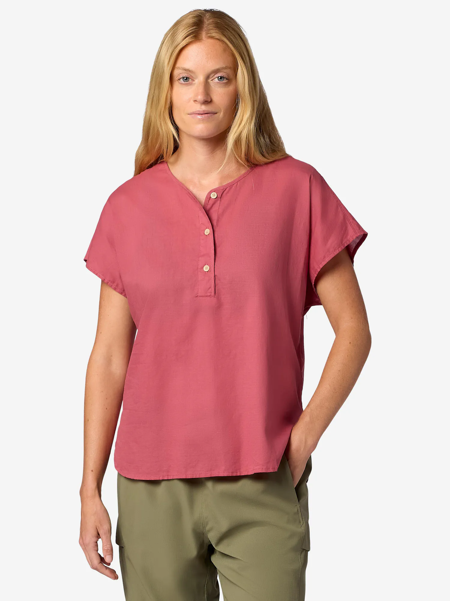 Marmot Women's Rhea Short-Sleeve Henley in Dried Rose | Organic Cotton