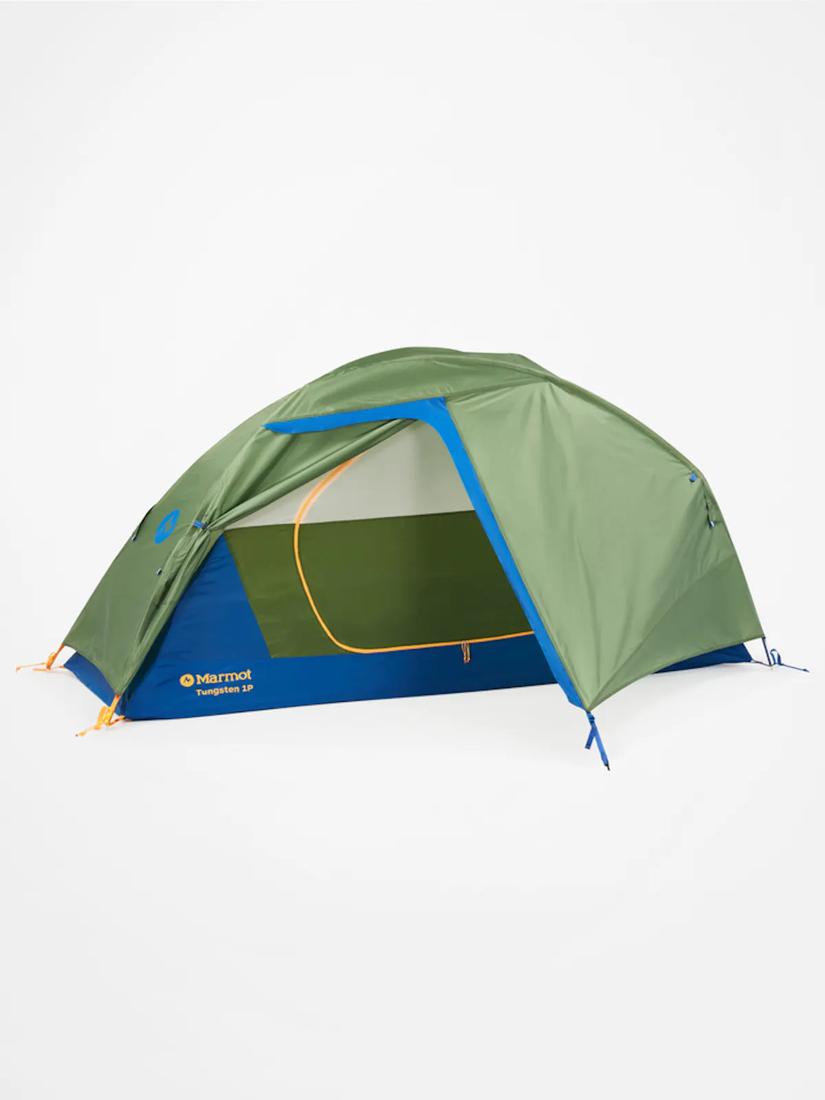 Marmot tungsten 1 person tent with green rain fly tied back