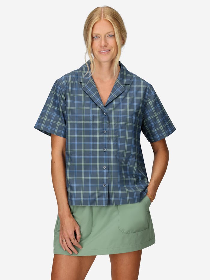 Women's AirExchange UPF 40 Novelty Short-Sleeve Camp Collared Shirt