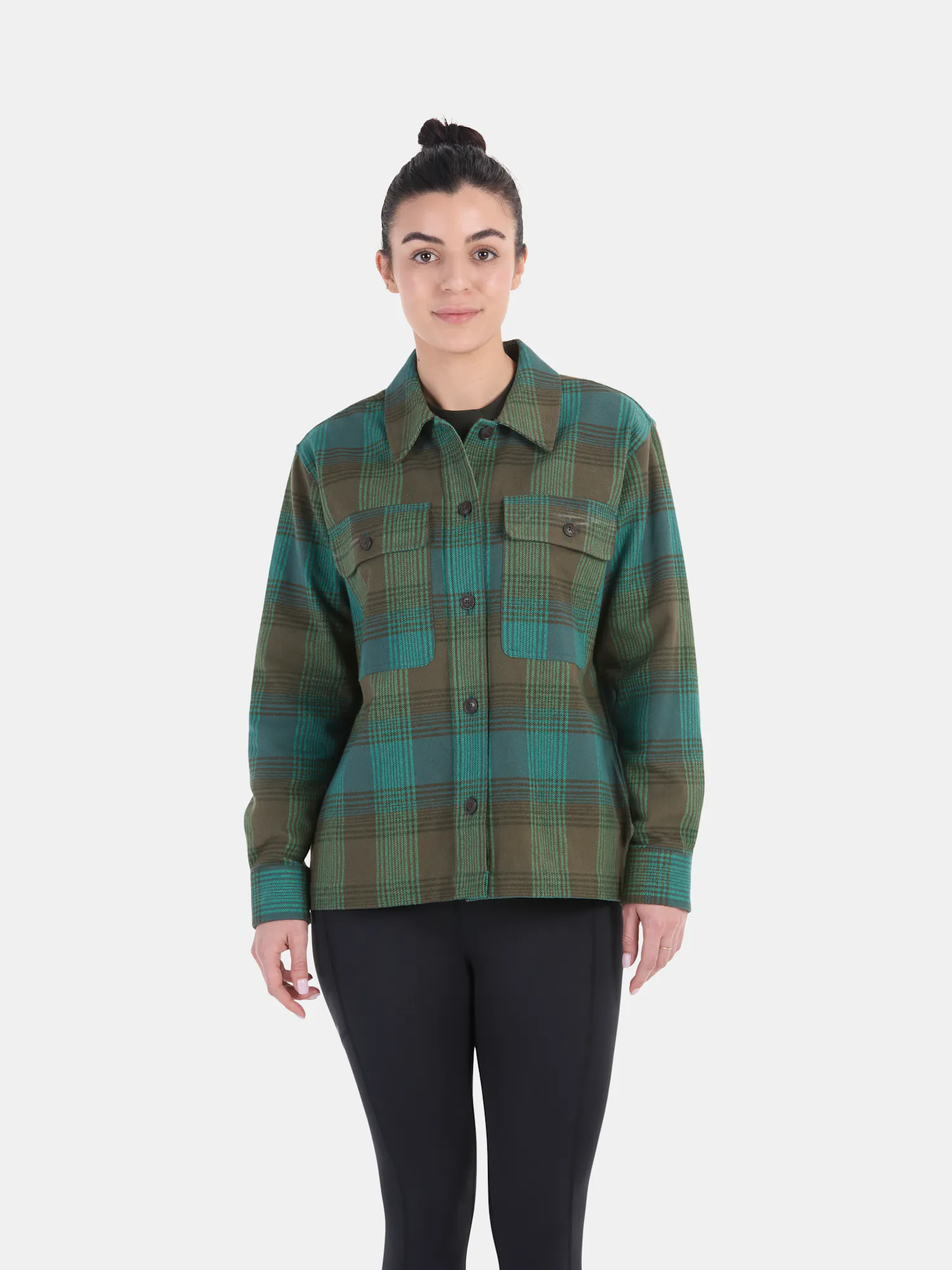 Marmot Women's Incline Heavyweight Flannel Overshirt (2024) in Dark Jungle | Cotton