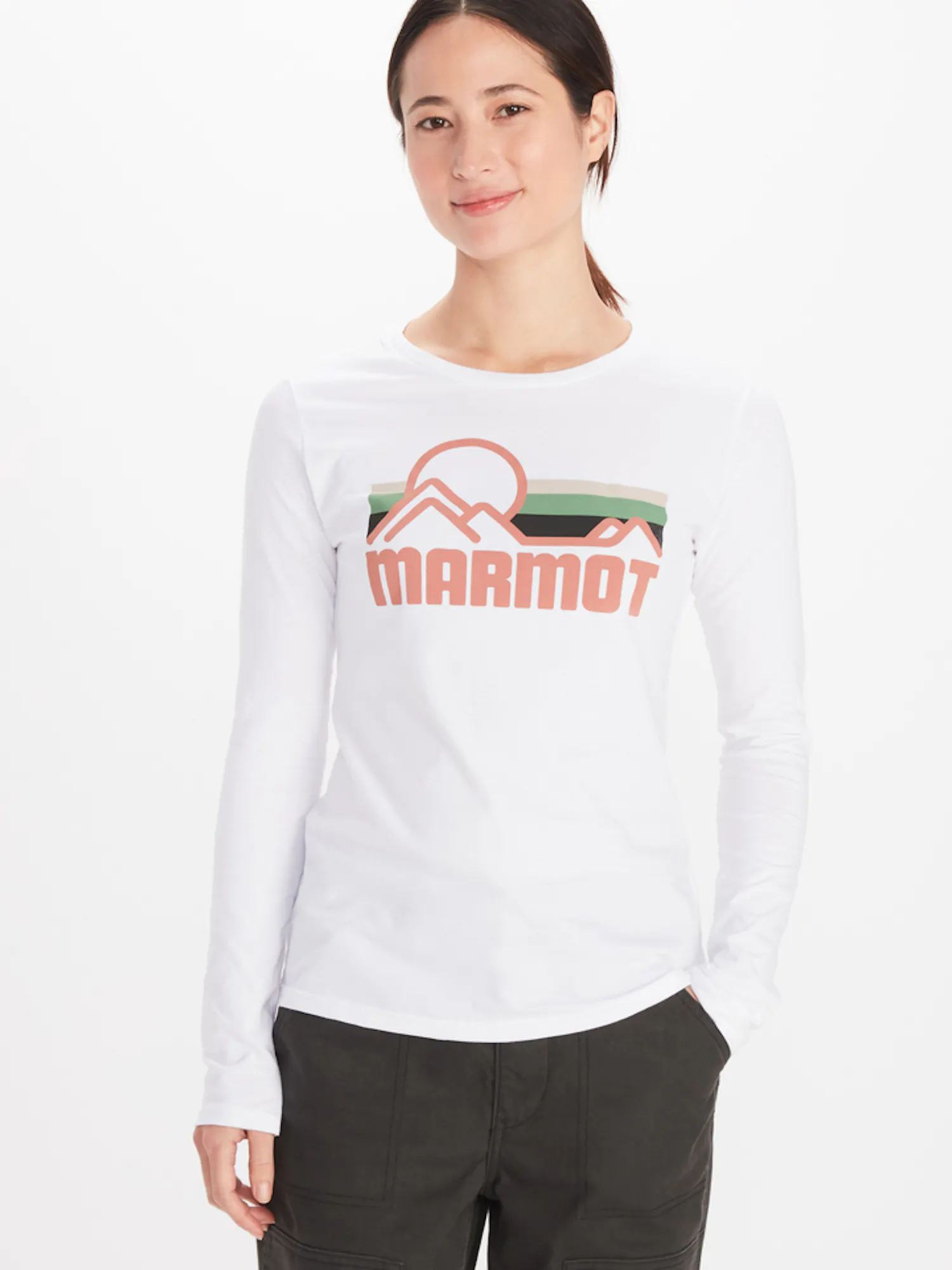Marmot Women's Coastal Long-Sleeve T-Shirt in White/Rose Gold | Cotton