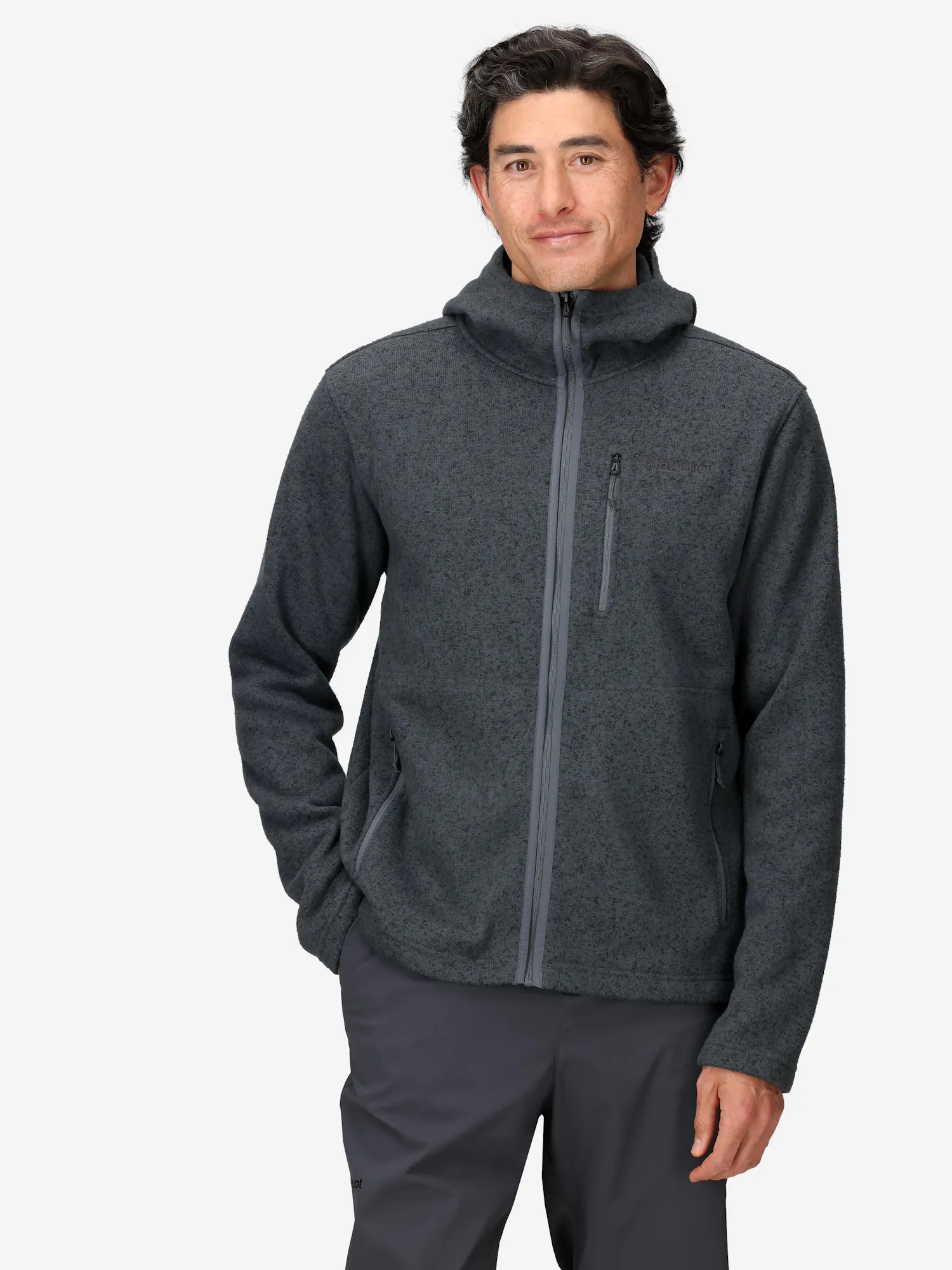 Marmot Men’s Drop Line Sweater Fleece Full-Zip Hoody in Steel Onyx Heather