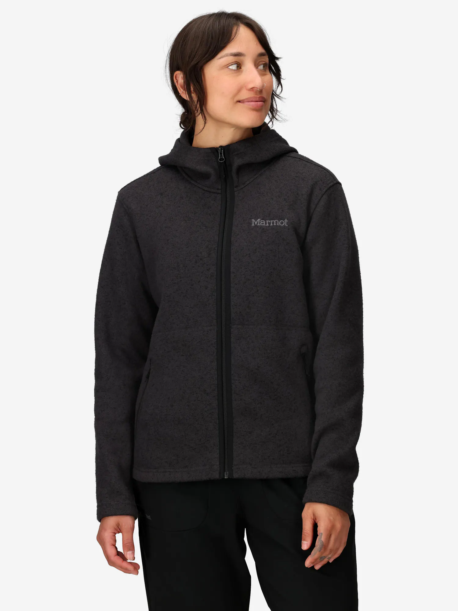 Marmot Women's Drop Line Sweater Fleece Full-Zip Hoody (Fall 2025) in Black Heather