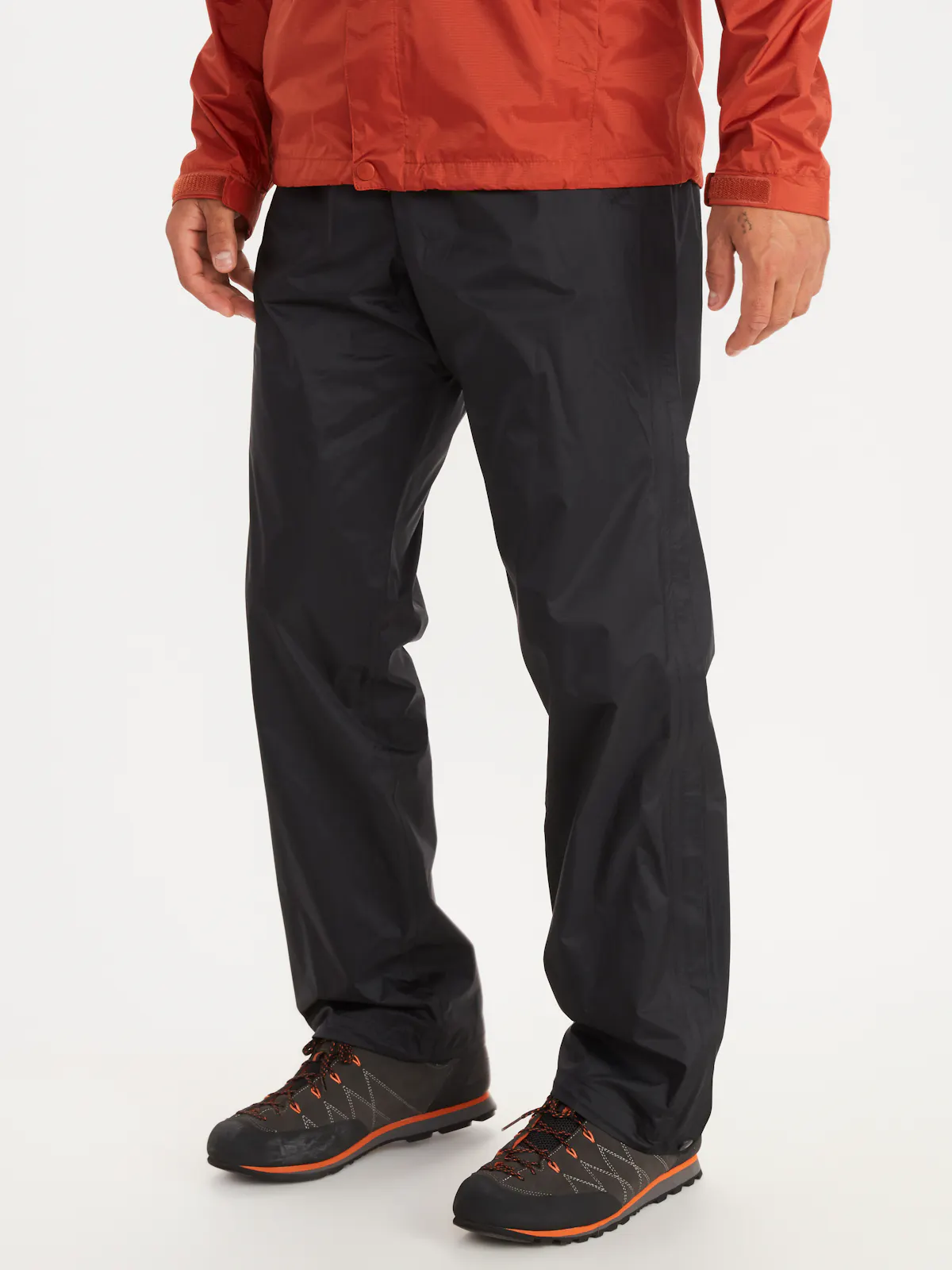 full length pants on male model front view