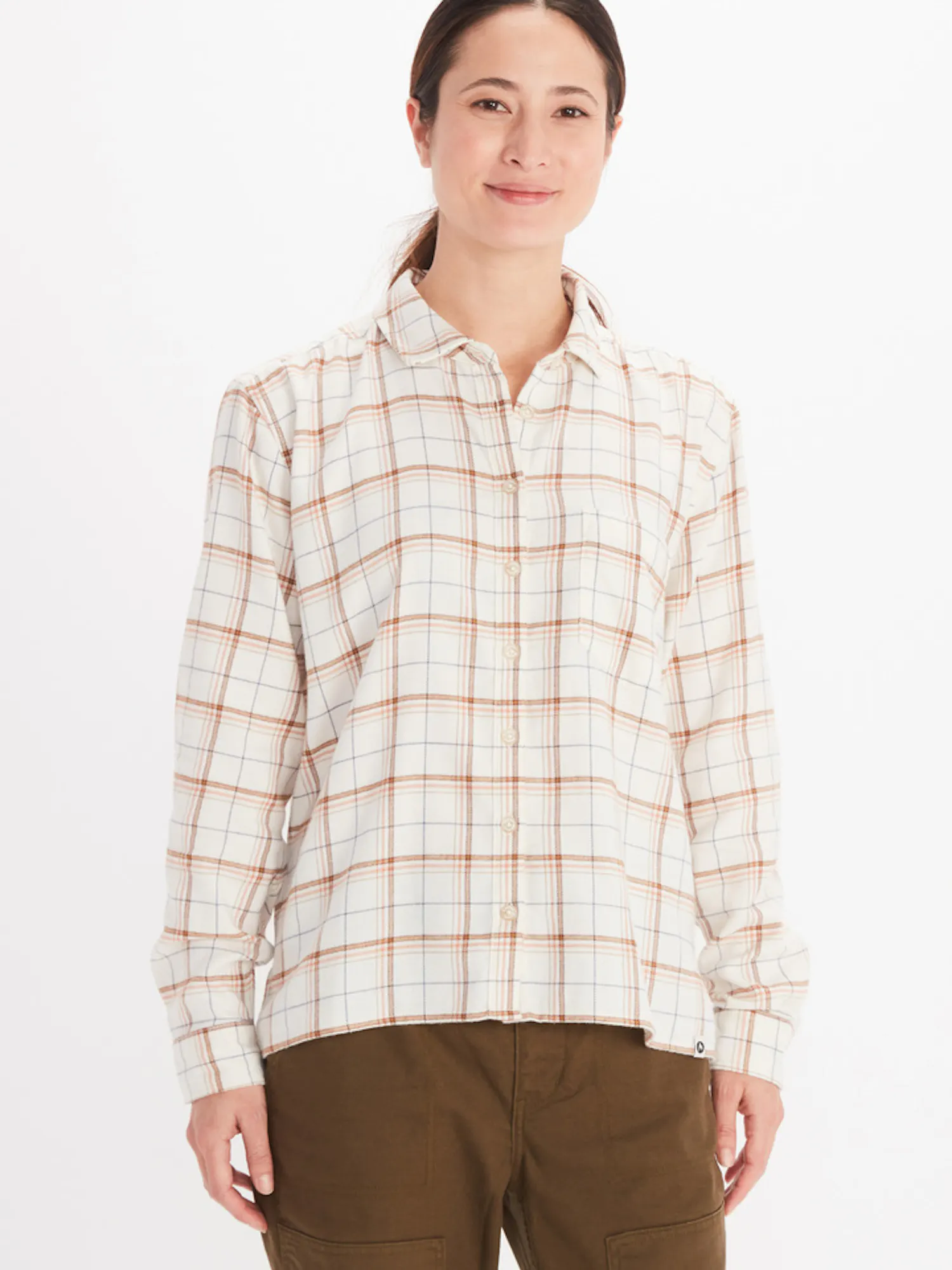 Marmot Women's Fairfax Boyfriend Midweight Flannel Shirt in Papyrus | Cotton