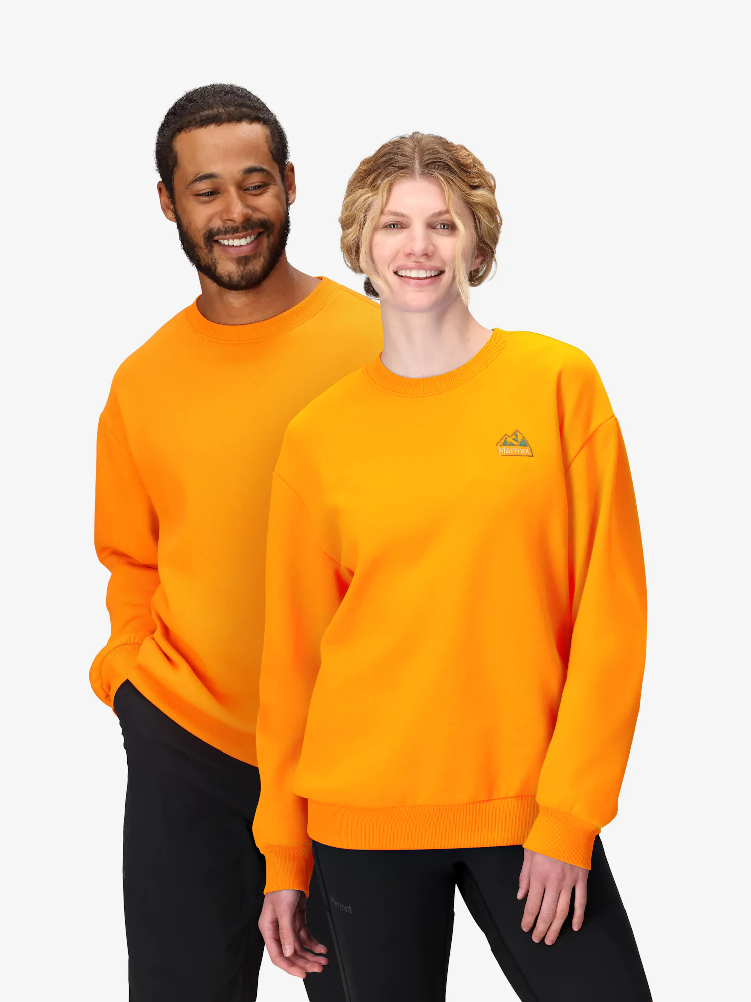 Marmot Unsiex Peaks Crew Sweatshirt (Spring 2026) in Sunkissed Orange | Cotton