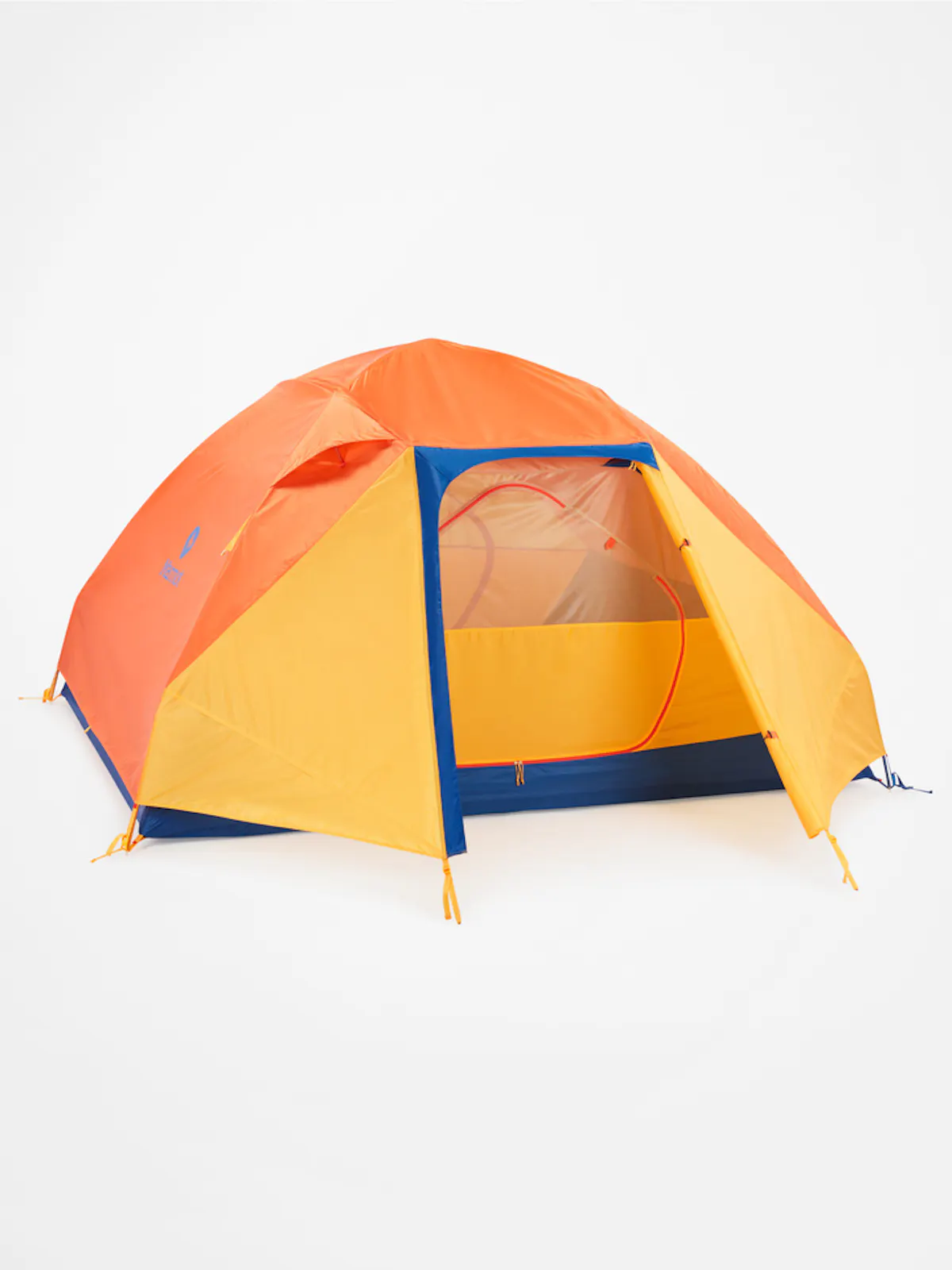 Marmot tent with orange rain fly