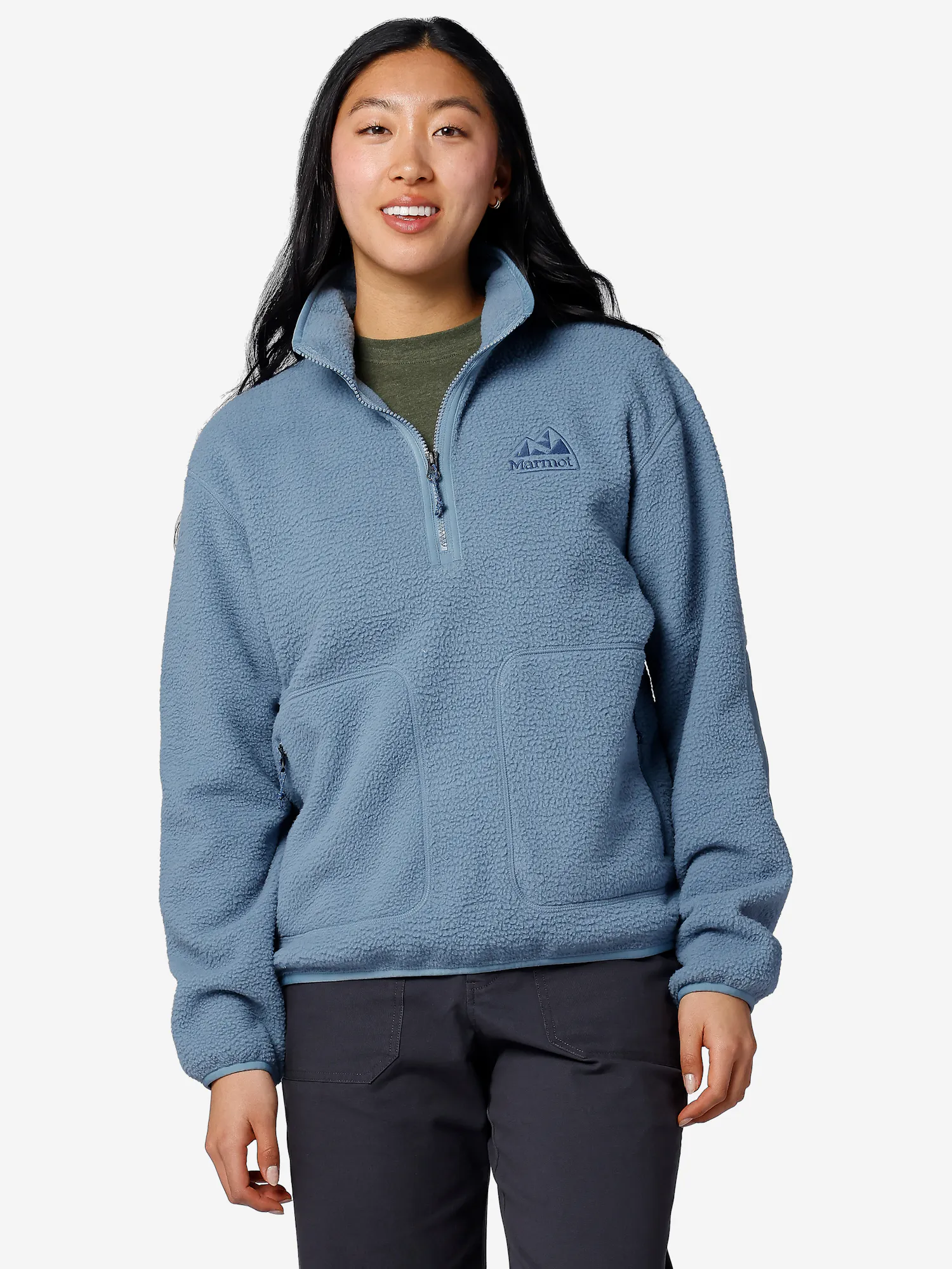 Marmot Women's Wanderer High-Pile Fleece Quarter-Zip Shirt in Hazy Blue