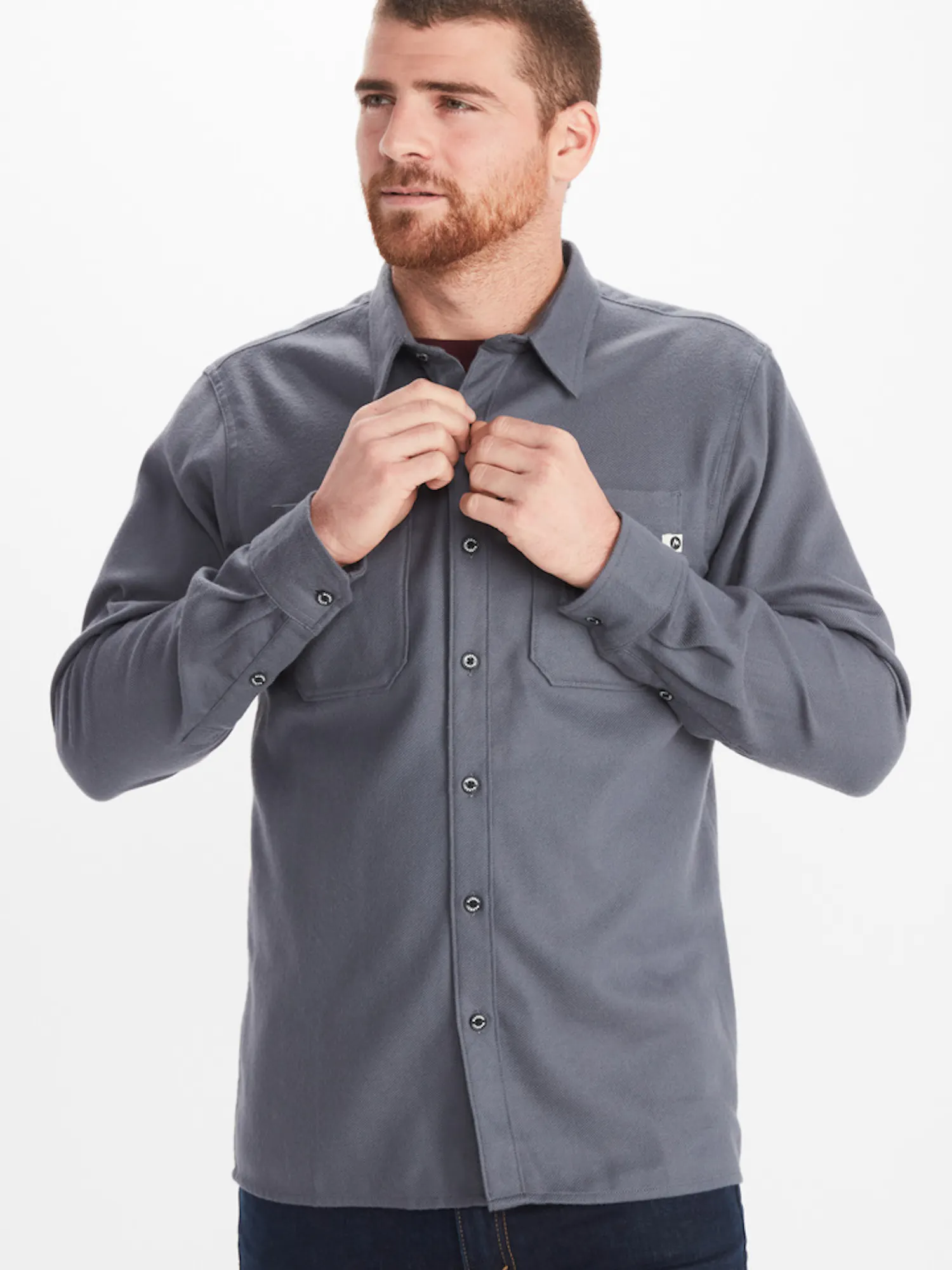 Marmot Men's Ridgefield Heavyweight Flannel Overshirt in Steel Onyx | Cotton