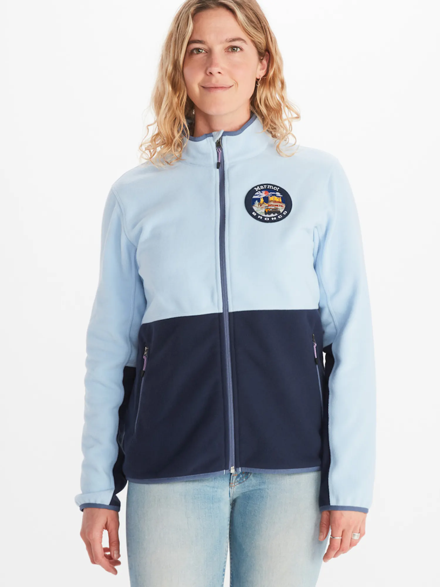 Marmot Women's x Bronco Rocklin Full-Zip Fleece Jacket in Tide Blue/Arctic Navy