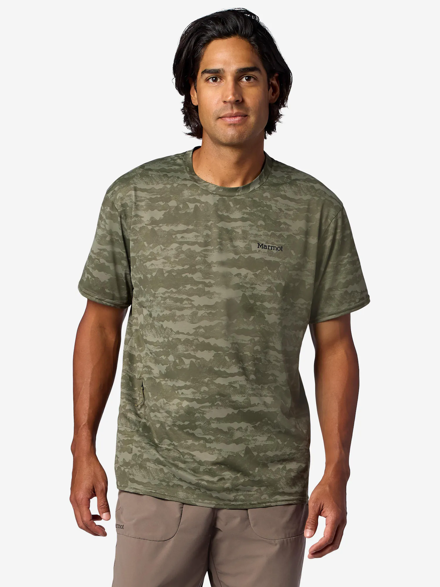 Marmot Men's AirExchange UPF 50 Short-Sleeve Crew Shirt in Olive Grove Lagos