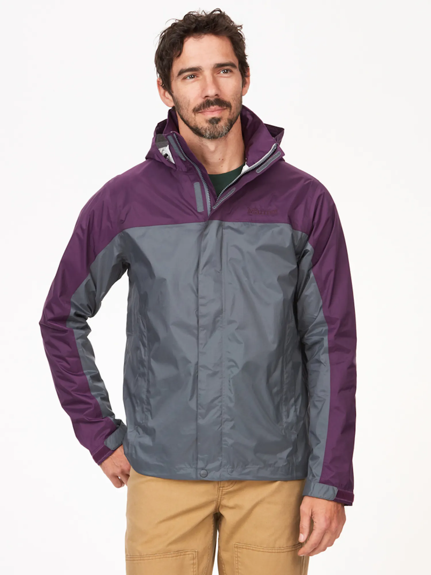 Marmot Men's PreCip® Eco Jacket in Steel Onyx/Purple Fig