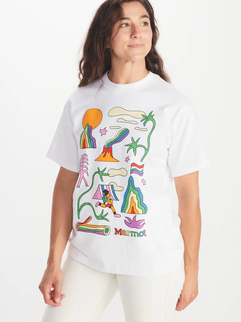 woman modeling graphic tee shirt