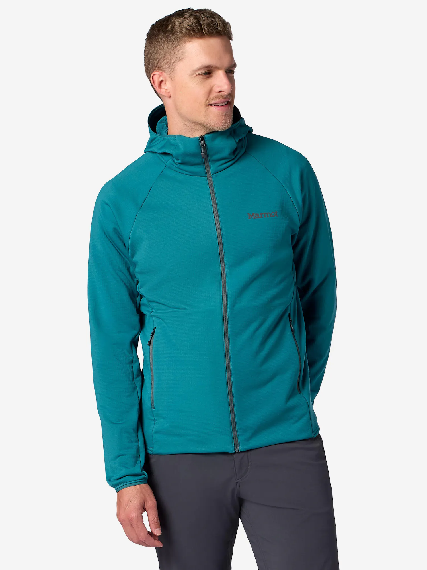 Marmot Men's Leconte Tech Grid Full-Zip Fleece Hoody in Emerald Blue