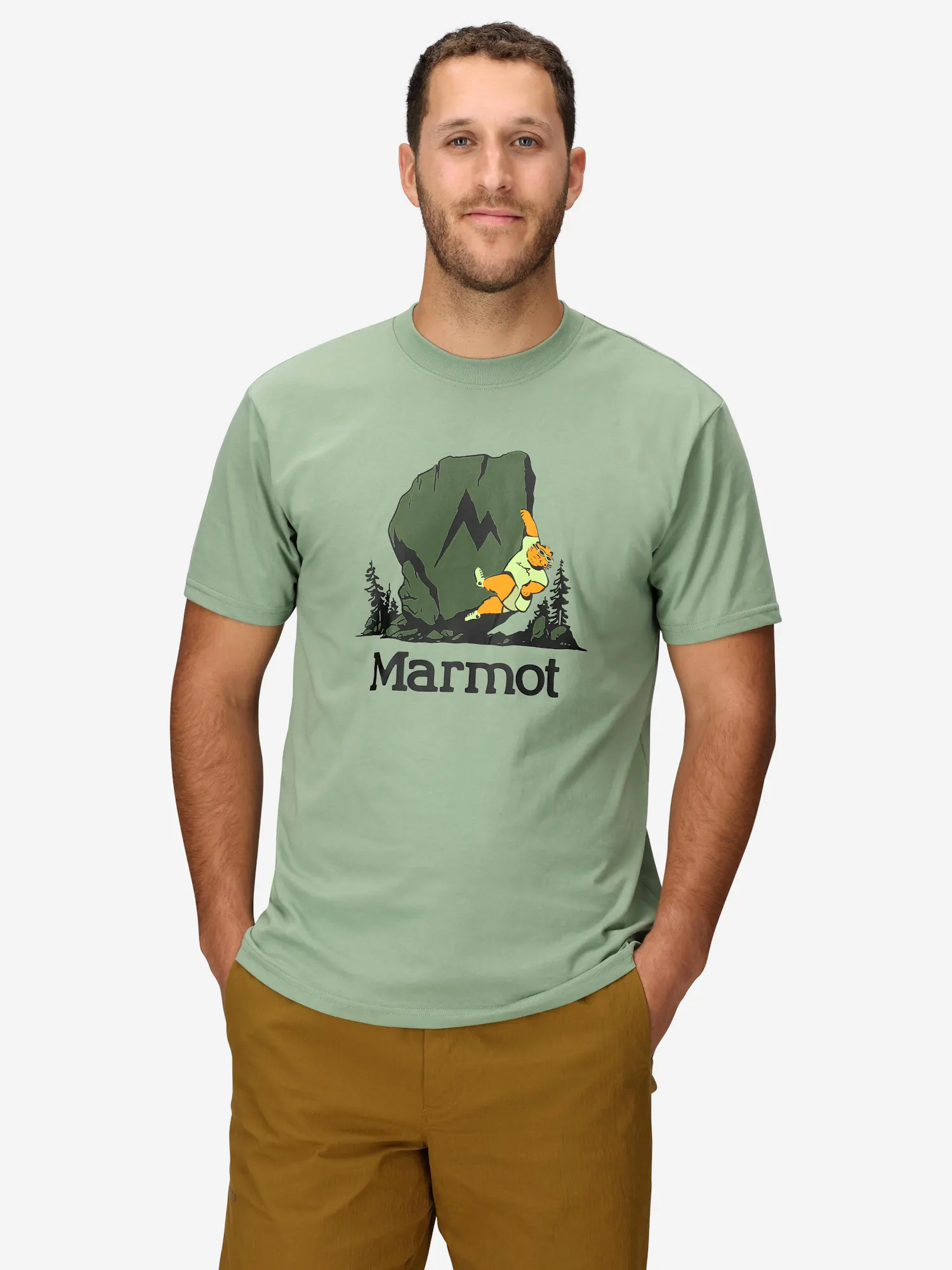 Marmot Men's Bouldering Marty Short-Sleeve T-Shirt (Spring 2025) in Agate Green | Cotton