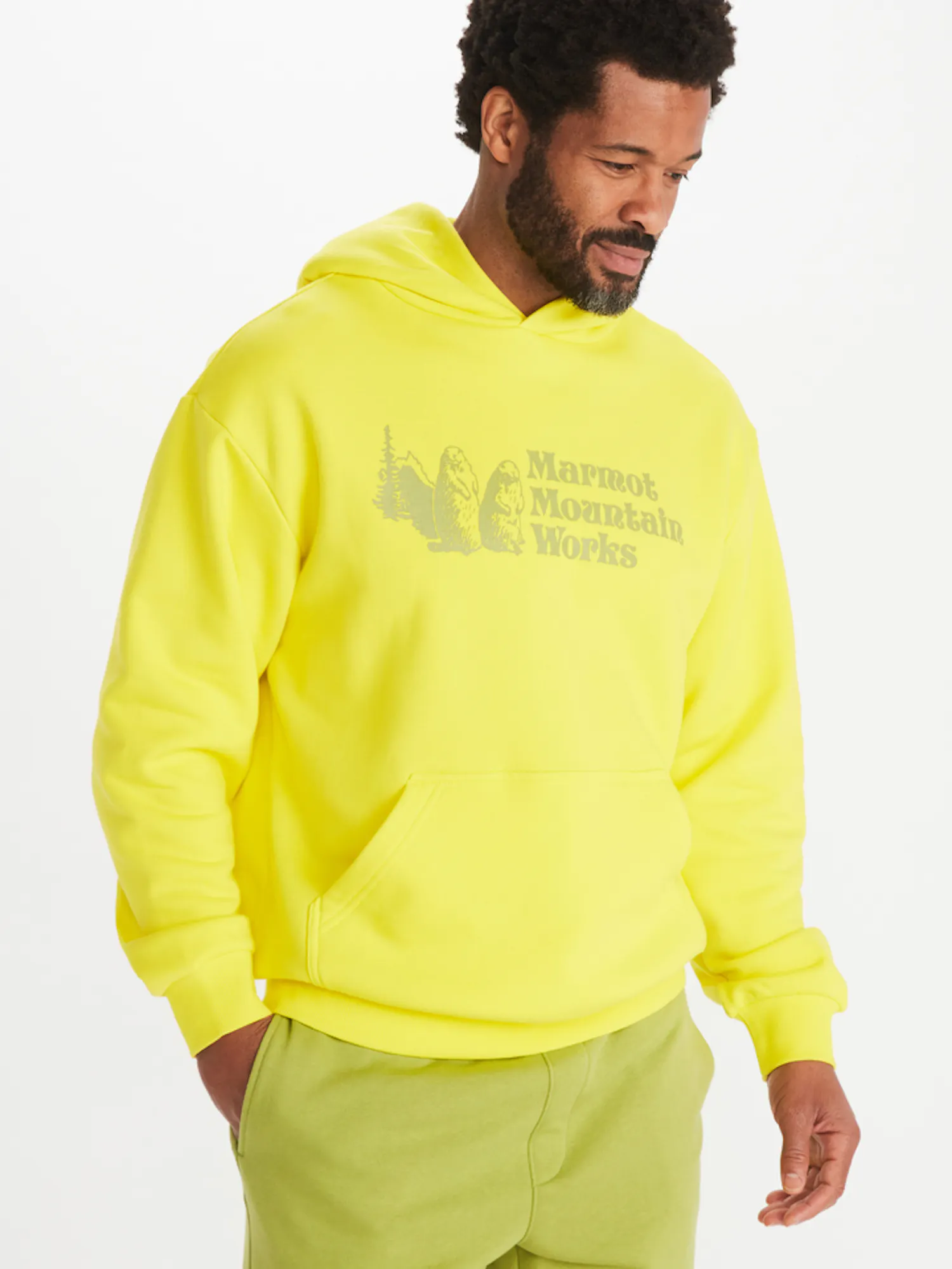 Marmot Men's Mountain Works Heavyweight Hoody in Yellow Blaze | Cotton