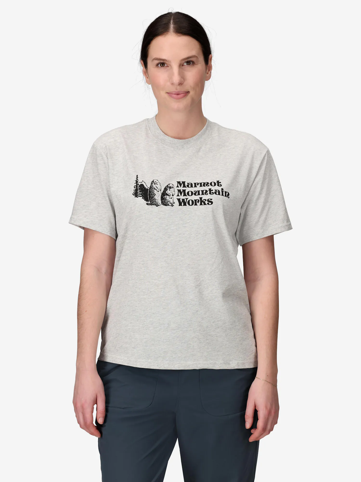 Marmot Women's Mountain Works T-Shirt (Fall 2025) Jacket in Light Grey Heather | Cotton