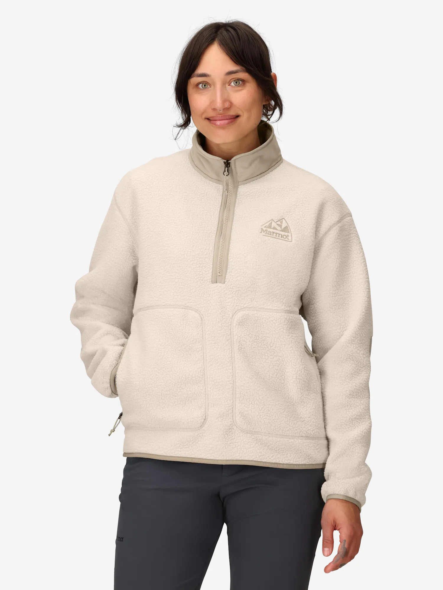 Marmot Women's Wanderer High-Pile Fleece Quarter-Zip Shirt in Birch Bark