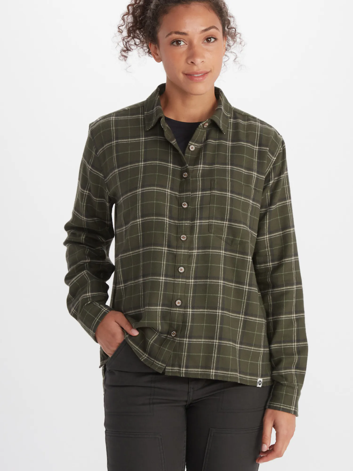 Marmot Women's Fairfax Boyfriend Midweight Flannel Shirt in Nori | Cotton
