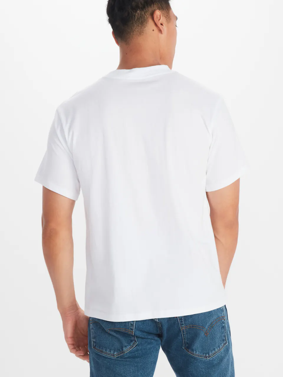 back of man modeling tee shirt